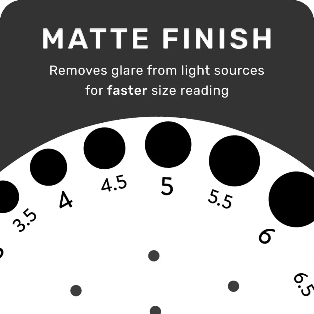 Matte Finish on Pupil Gauge. Removes glare from light sources for faster size reading.