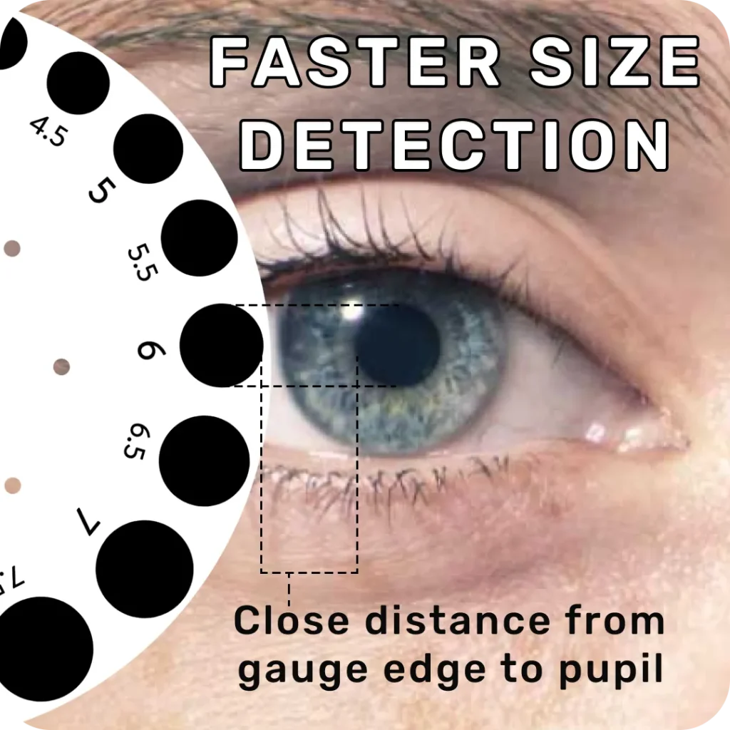 Pupil Gauge Gives Faster Size Detection. Close distance from gauge edge to pupil.